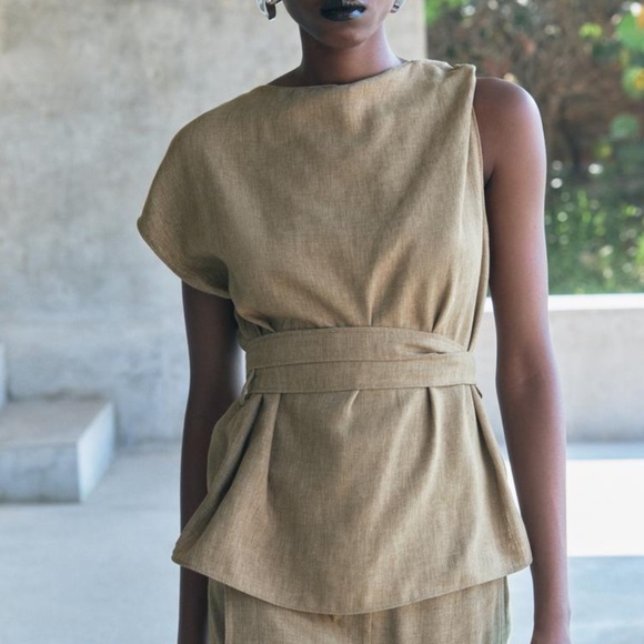 Zara Tan Asymmetrical Blouse - Picture 1 of 6